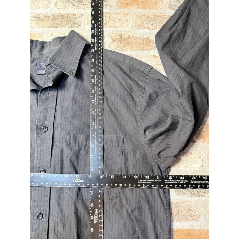 Roundtree & Yorke Mens Medium Black Striped 80s Two-Ply Cotton Button Down Shirt - Picture 4 of 5